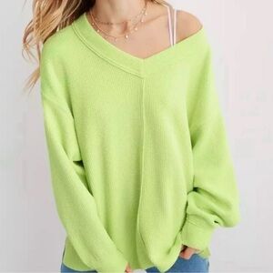 Aerie Light Lime Green Sweater V-Neck Sz XS